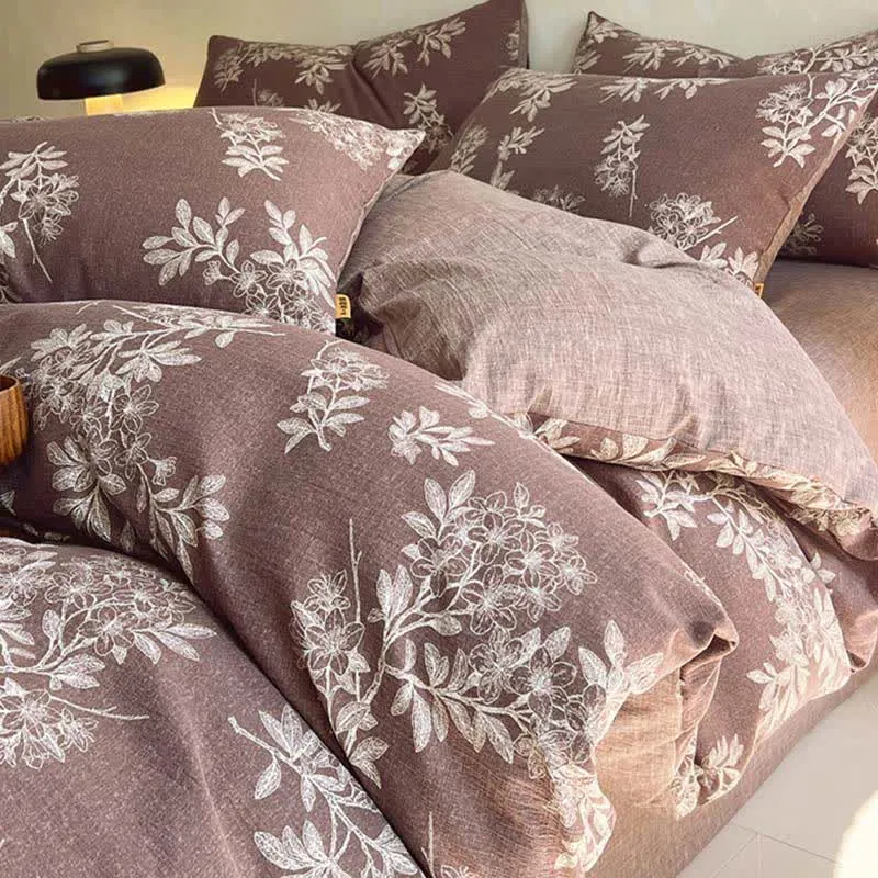 Ownkoti Vintage Elegante Bettwäschegarnitur mit Blumenmuster (4-teilig)