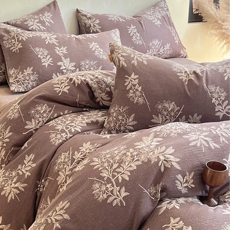 Ownkoti Vintage Elegante Bettwäschegarnitur mit Blumenmuster (4-teilig)
