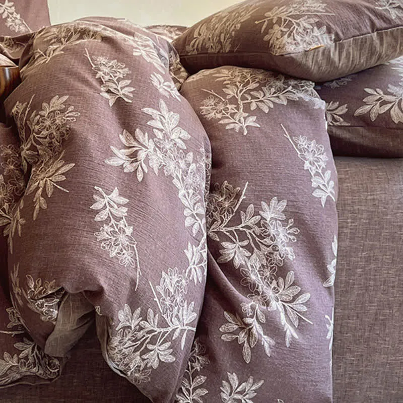 Ownkoti Vintage Elegante Bettwäschegarnitur mit Blumenmuster (4-teilig)