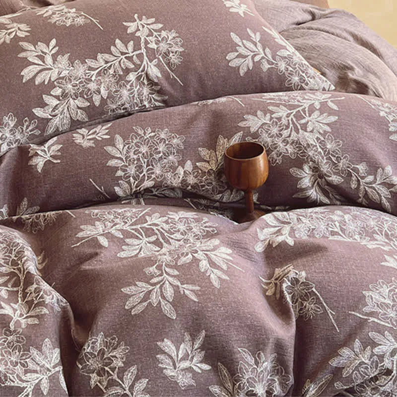 Ownkoti Vintage Elegante Bettwäschegarnitur mit Blumenmuster (4-teilig)