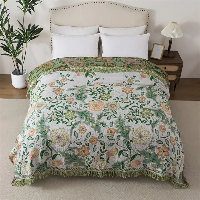 Ownkoti Refresh Floral Baumwollgaze Quasten-Steppdecke