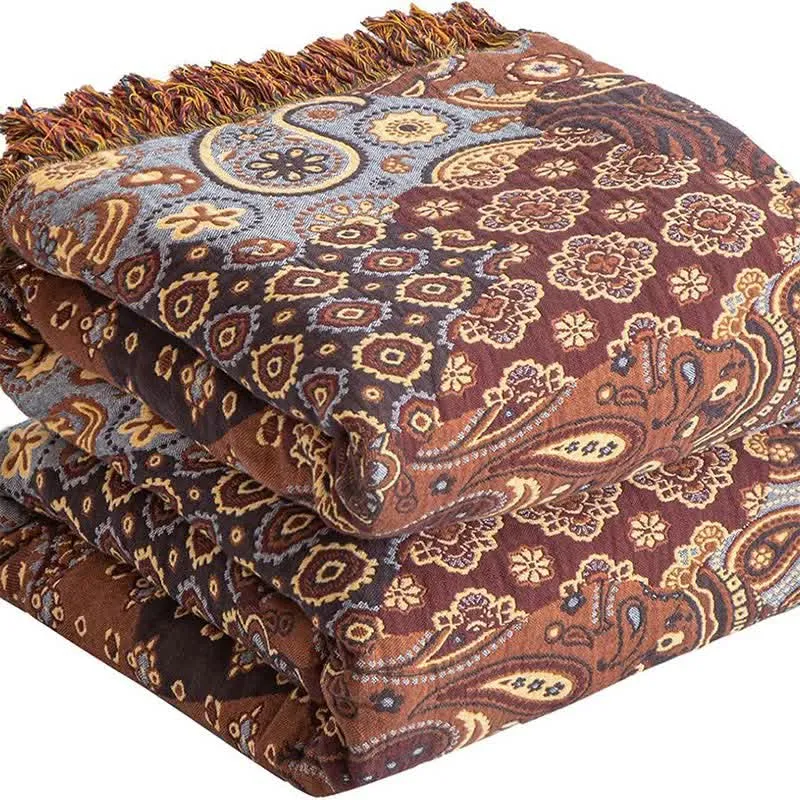 Boho Paisley-Steppdecke aus Baumwollgaze