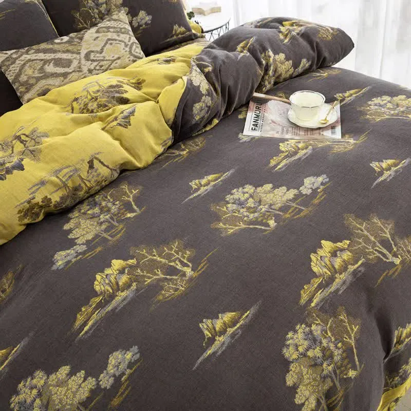 Bettwäscheset aus Baumwollgaze-Jacquard mit Landschaftsdruck (4-teilig)