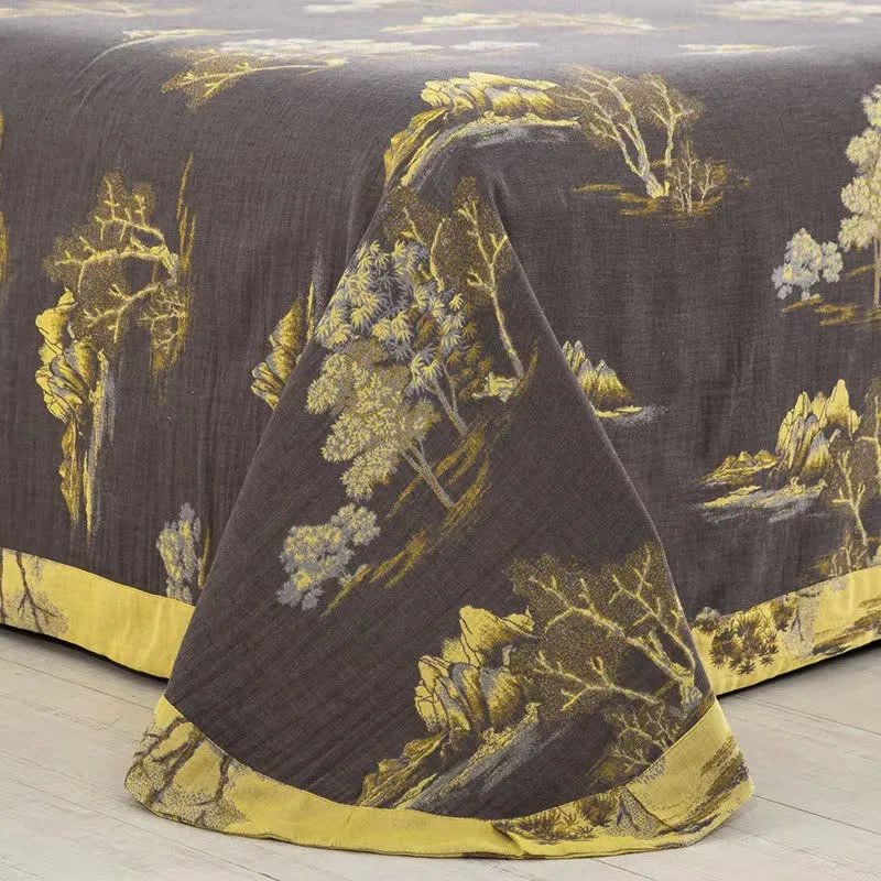 Bettwäscheset aus Baumwollgaze-Jacquard mit Landschaftsdruck (4-teilig)