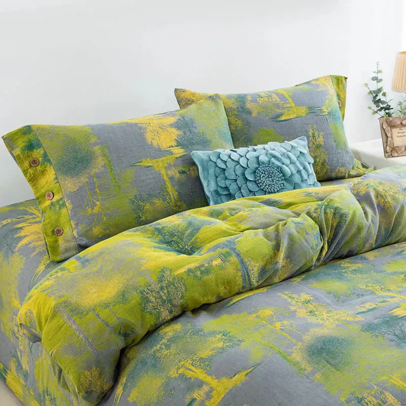 Bettwäscheset aus Baumwollgaze-Jacquard mit Baummuster (4-teilig)