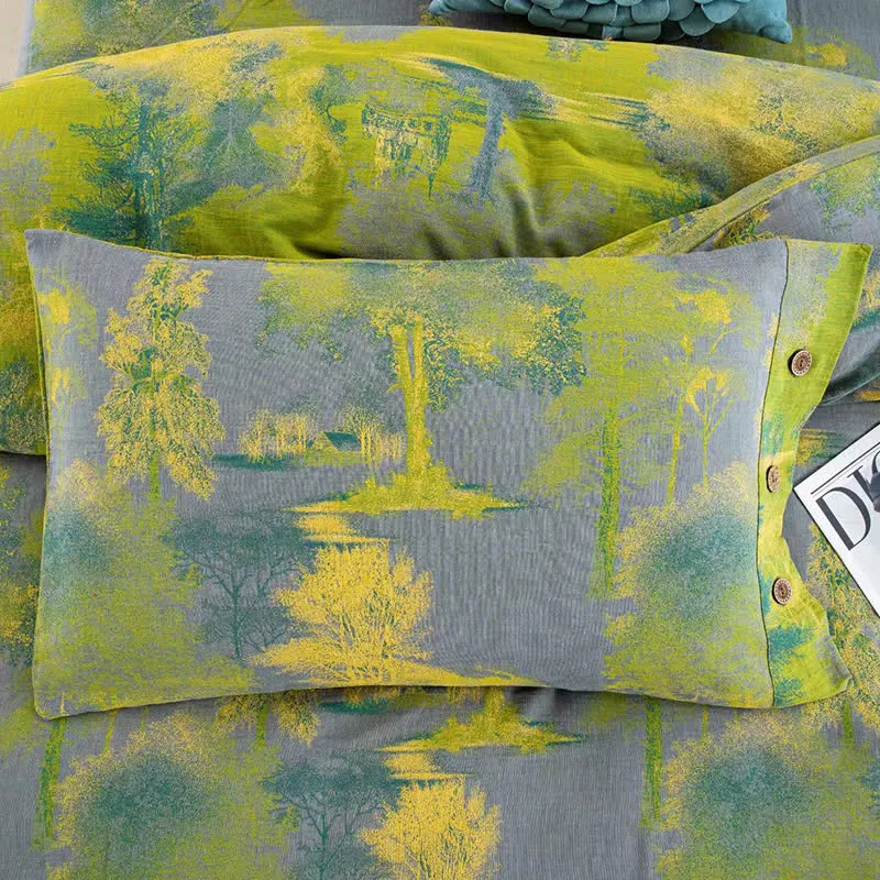 Bettwäscheset aus Baumwollgaze-Jacquard mit Baummuster (4-teilig)