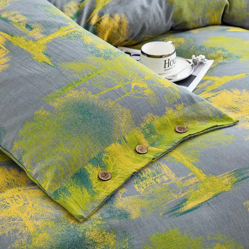 Bettwäscheset aus Baumwollgaze-Jacquard mit Baummuster (4-teilig)