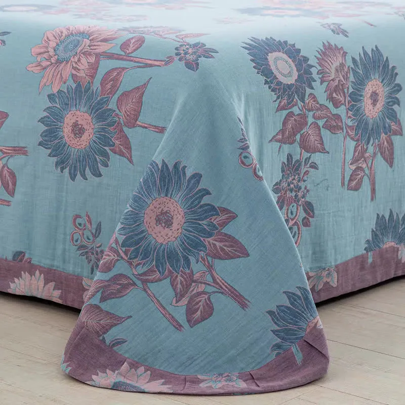 Sonnenblumen-Bettwäscheset aus Baumwollgaze-Jacquard (4-teilig)
