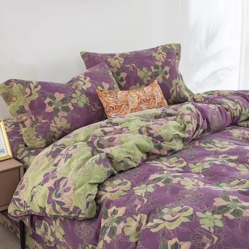 Wendebettwäscheset aus Baumwollgaze-Jacquard mit Blumenmuster (4-teilig)