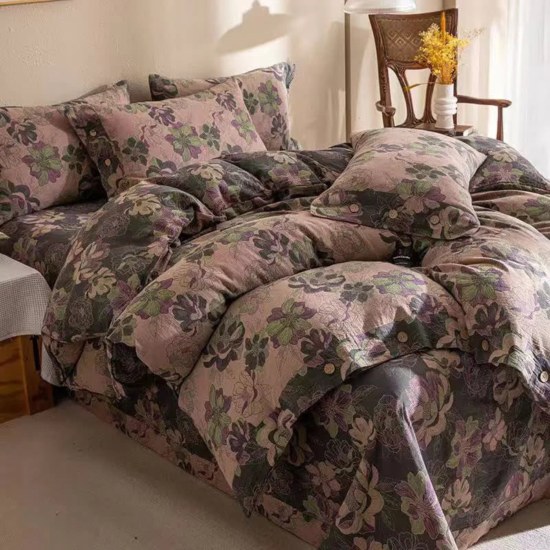 Wendebettwäscheset aus Baumwollgaze-Jacquard mit Blumenmuster (4-teilig)