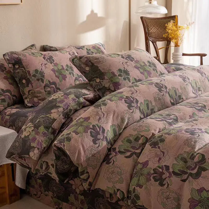 Wendebettwäscheset aus Baumwollgaze-Jacquard mit Blumenmuster (4-teilig)