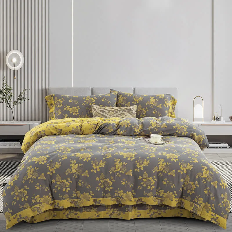 Rustikales Jacquard-Bettwäscheset aus Baumwollgaze mit Blumenmuster (4-teilig)