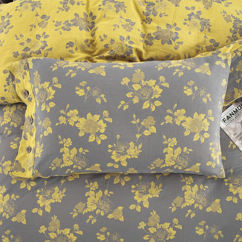 Rustikales Jacquard-Bettwäscheset aus Baumwollgaze mit Blumenmuster (4-teilig)