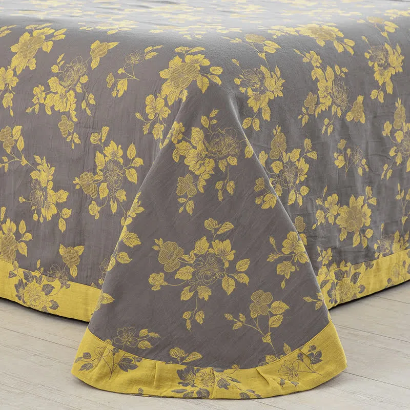 Rustikales Jacquard-Bettwäscheset aus Baumwollgaze mit Blumenmuster (4-teilig)