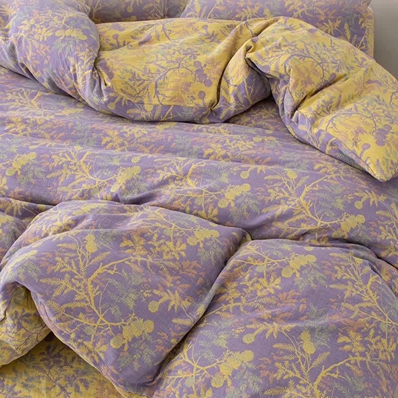 Doppellagiges Bettwäscheset mit Blumenmuster aus Gaze (4-teilig)