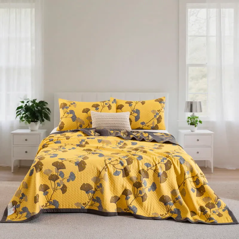 Wendbare Tagesdecke aus Bio-Baumwolle mit Ginkgo-Blatt