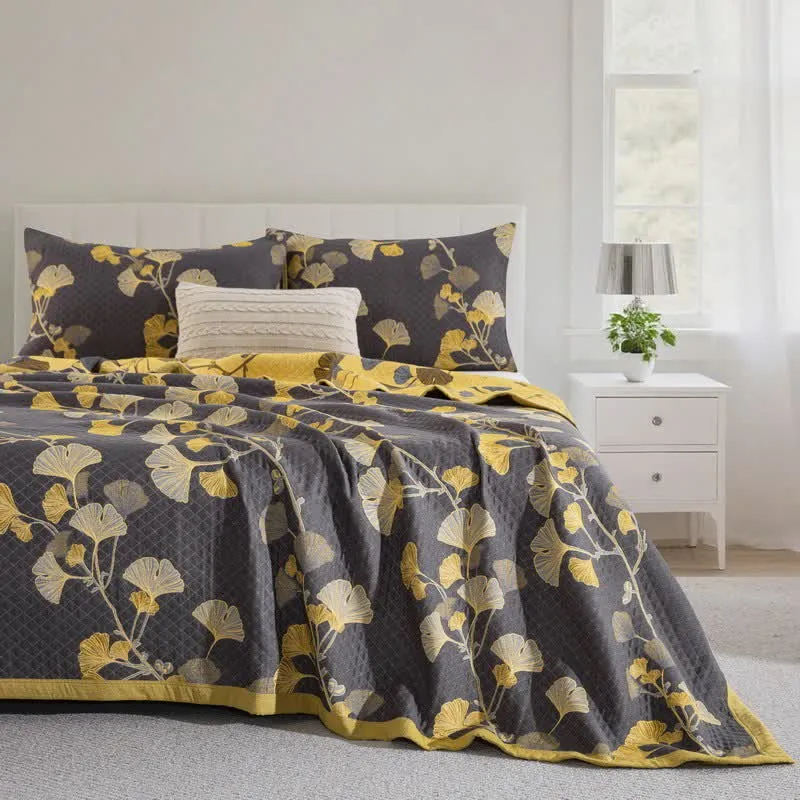 Wendbare Tagesdecke aus Bio-Baumwolle mit Ginkgo-Blatt