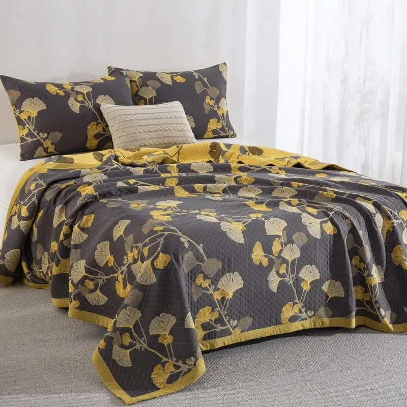 Wendbare Tagesdecke aus Bio-Baumwolle mit Ginkgo-Blatt