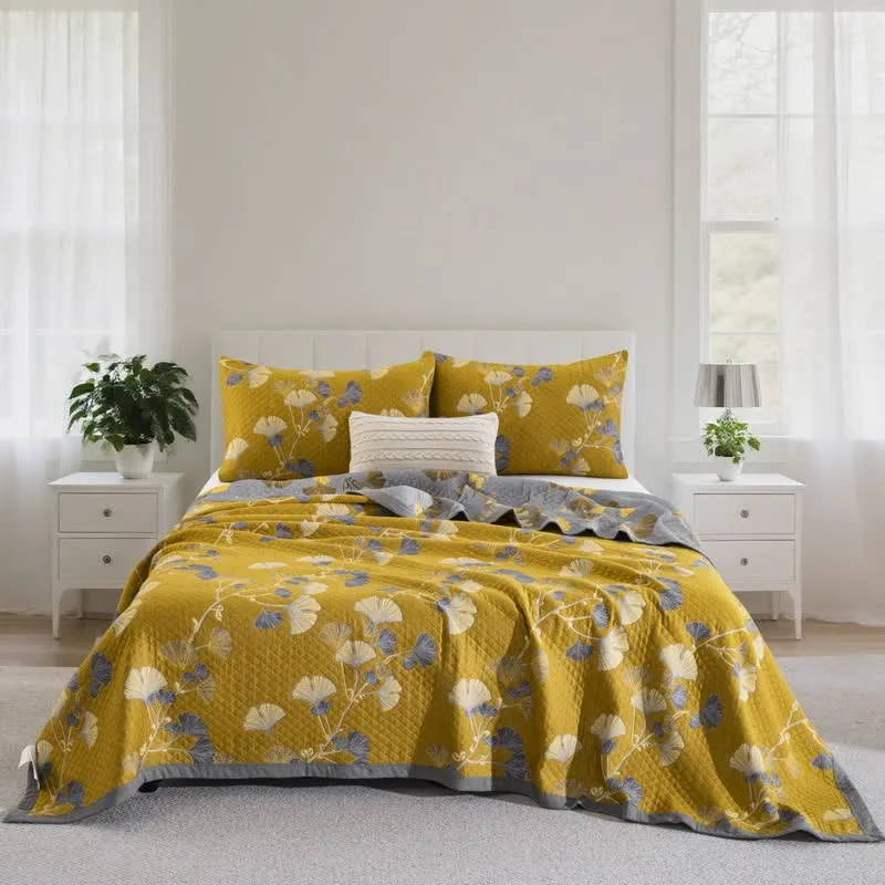 Wendbare Tagesdecke aus Bio-Baumwolle mit Ginkgo-Blatt