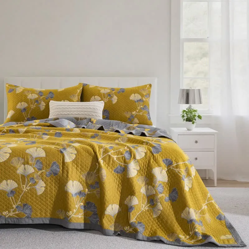 Wendbare Tagesdecke aus Bio-Baumwolle mit Ginkgo-Blatt