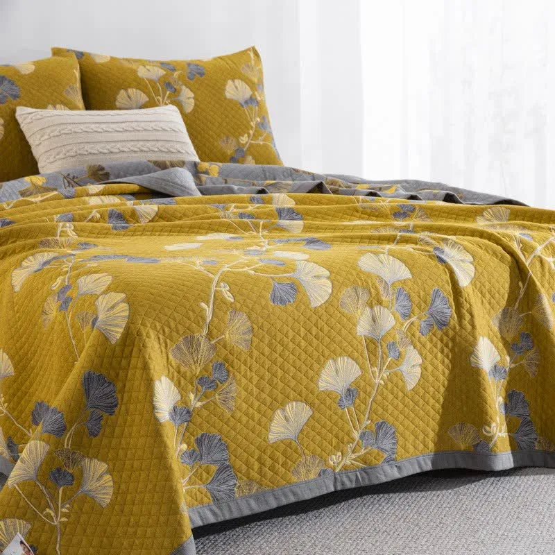 Wendbare Tagesdecke aus Bio-Baumwolle mit Ginkgo-Blatt