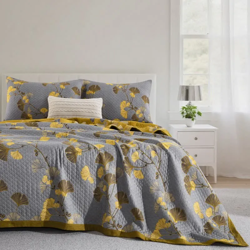 Wendbare Tagesdecke aus Bio-Baumwolle mit Ginkgo-Blatt