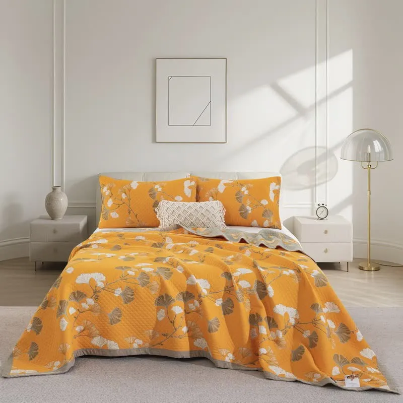 Wendbare Tagesdecke aus Bio-Baumwolle mit Ginkgo-Blatt