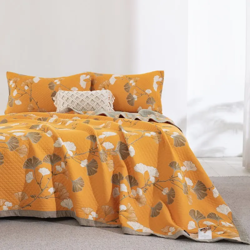 Wendbare Tagesdecke aus Bio-Baumwolle mit Ginkgo-Blatt