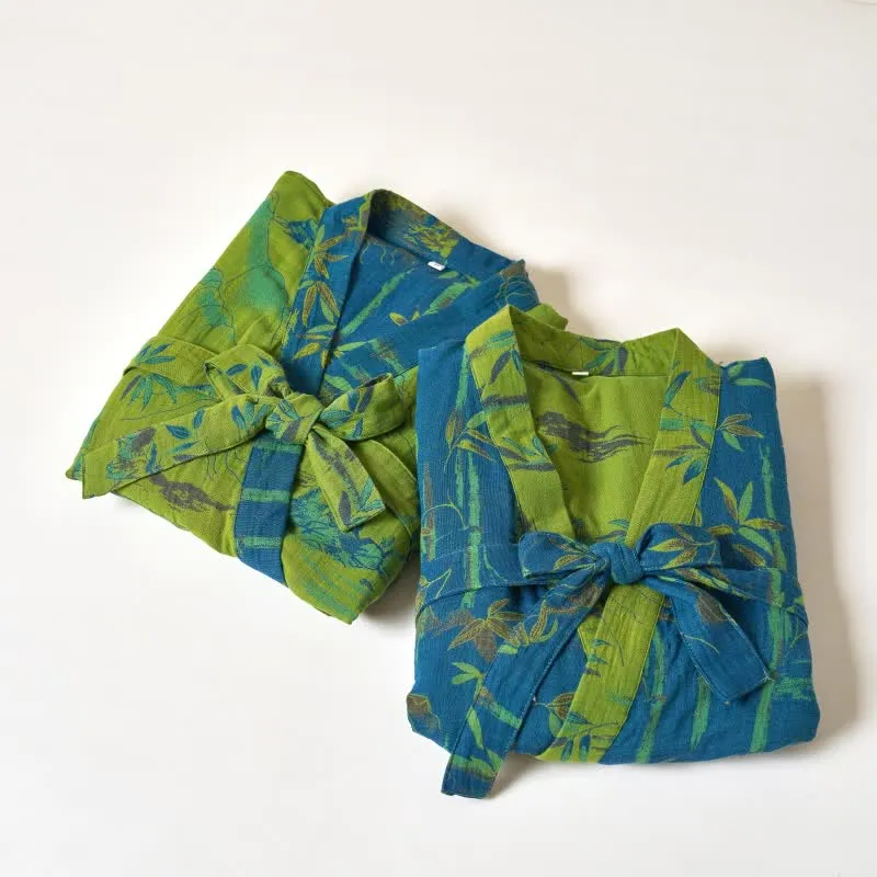 Zweifarbiger Kimono-Bademantel aus Bambus-Baumwoll-Gaze