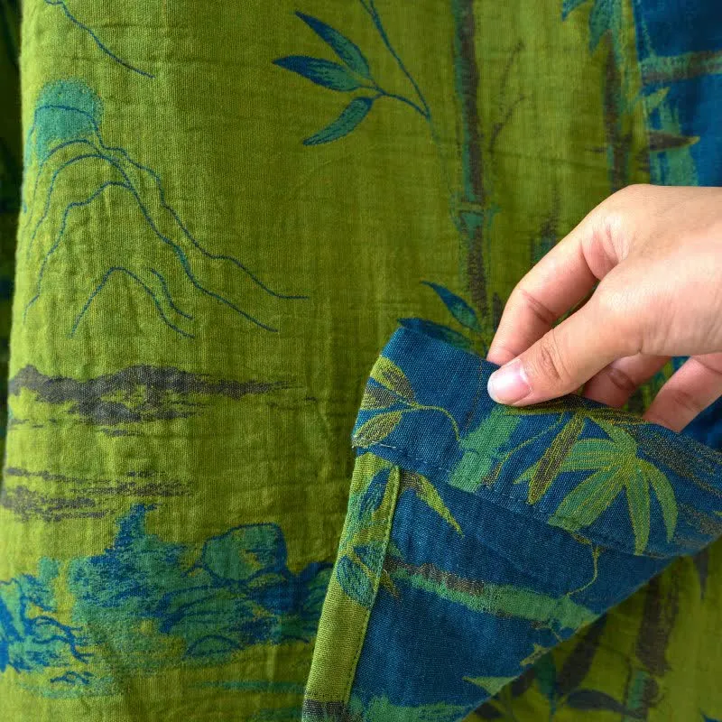 Zweifarbiger Kimono-Bademantel aus Bambus-Baumwoll-Gaze