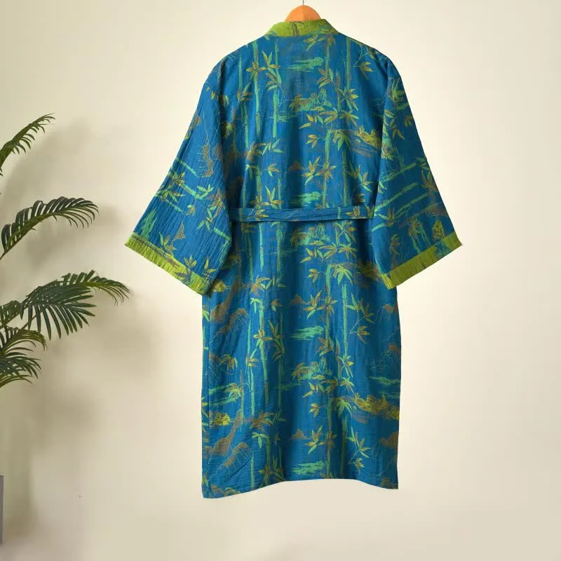 Zweifarbiger Kimono-Bademantel aus Bambus-Baumwoll-Gaze