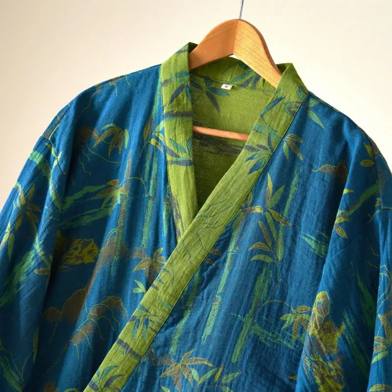 Zweifarbiger Kimono-Bademantel aus Bambus-Baumwoll-Gaze