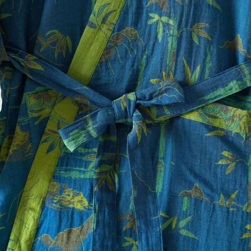 Zweifarbiger Kimono-Bademantel aus Bambus-Baumwoll-Gaze