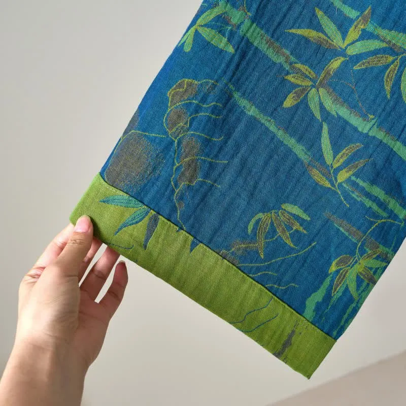 Zweifarbiger Kimono-Bademantel aus Bambus-Baumwoll-Gaze