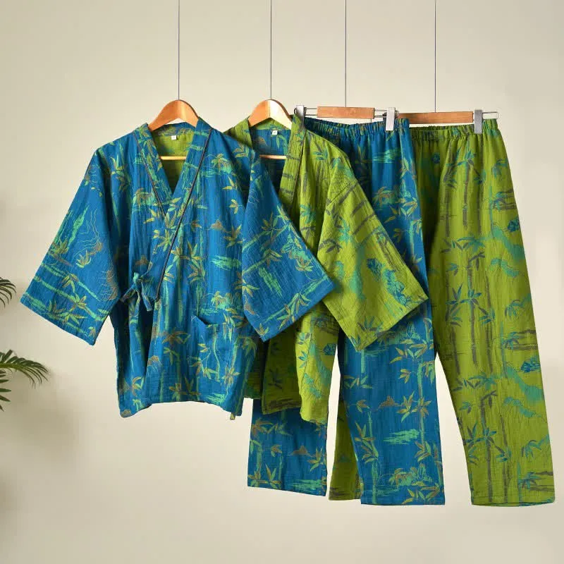 Loungewear-Set aus Kimono aus Bambus-Baumwollgaze