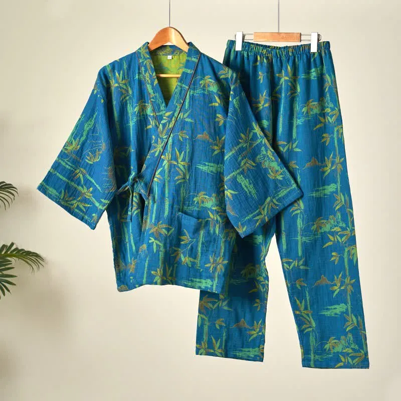 Loungewear-Set aus Kimono aus Bambus-Baumwollgaze