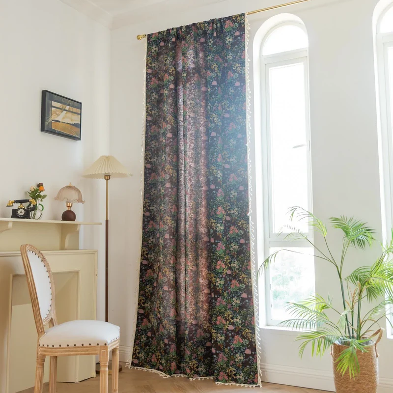 Retro Blumenzweig Blatt Quaste Vorhang