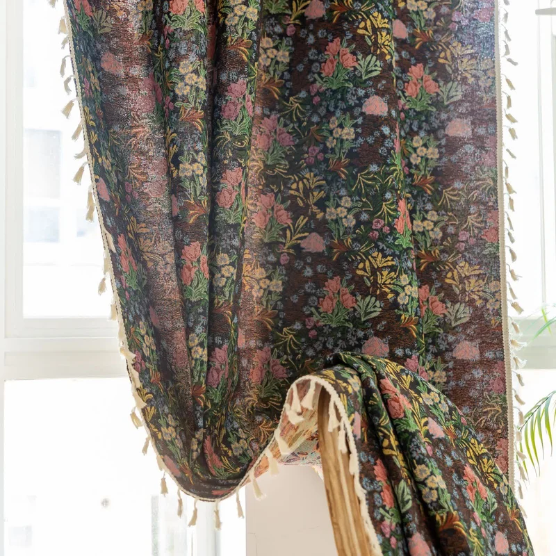Retro Blumenzweig Blatt Quaste Vorhang