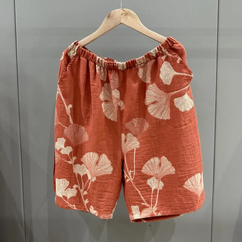 Pyjamashorts aus Jacquard-Baumwolle mit Ginkgoblättern
