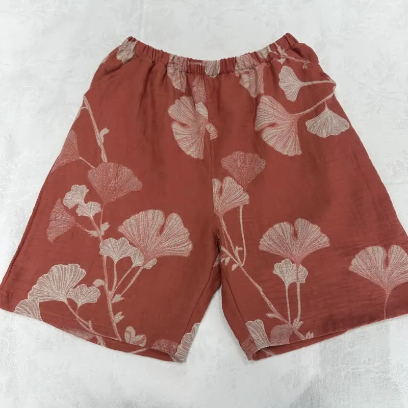 Pyjamashorts aus Jacquard-Baumwolle mit Ginkgoblättern