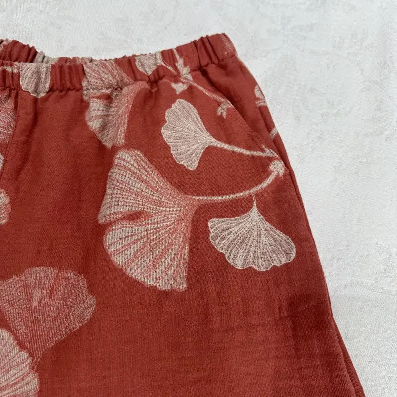 Pyjamashorts aus Jacquard-Baumwolle mit Ginkgoblättern