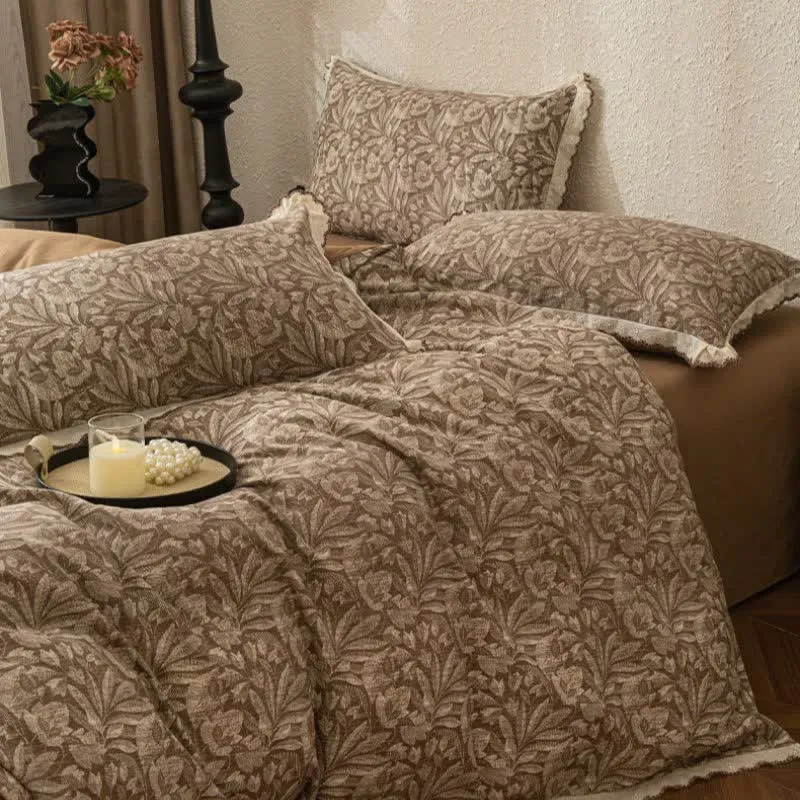 Bettwäsche-Set aus gebürsteter Baumwolle mit Vintage-Blattspitze