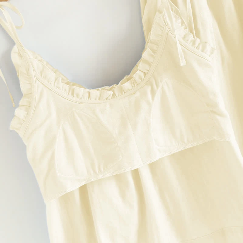 Einfarbiger Rüschen-Baumwollpyjama mit Camisole