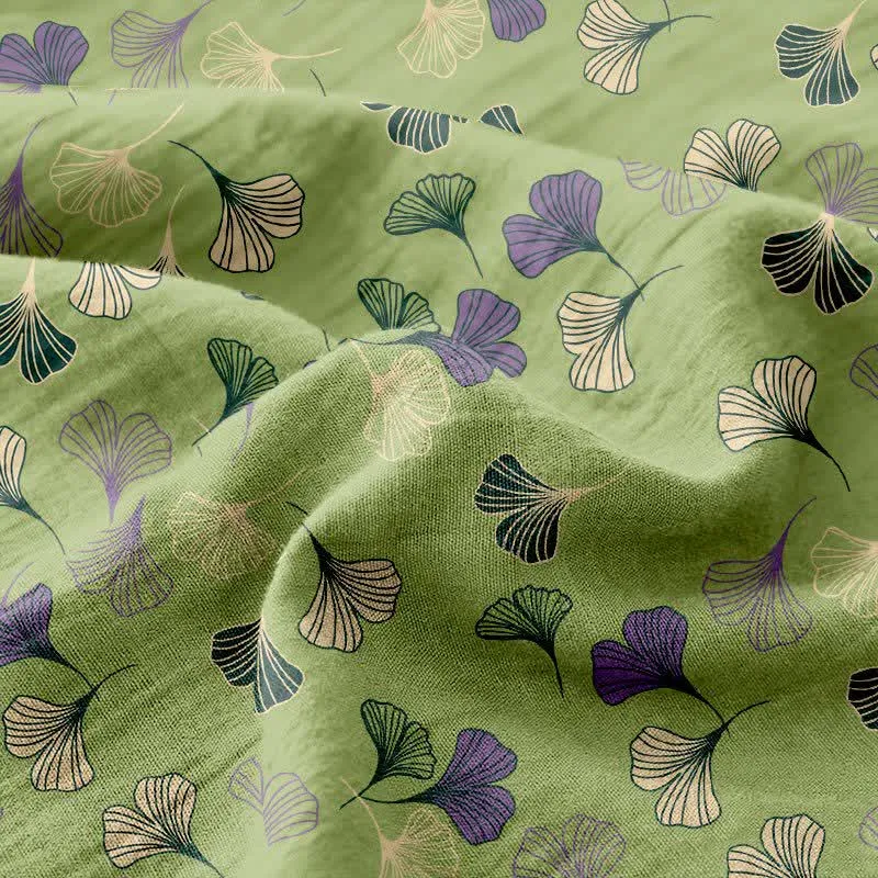 Ownkoti Tagesdecke aus Baumwollgaze mit Ginkgoblättern