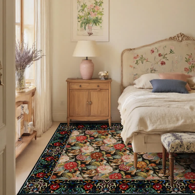 Ownkoti Teppich für den Innen- und Außenbereich mit dunklem Blumenmuster