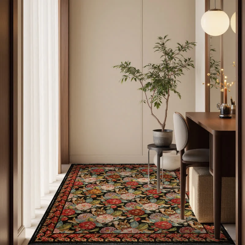 Ownkoti Teppich für den Innen- und Außenbereich mit dunklem Blumenmuster