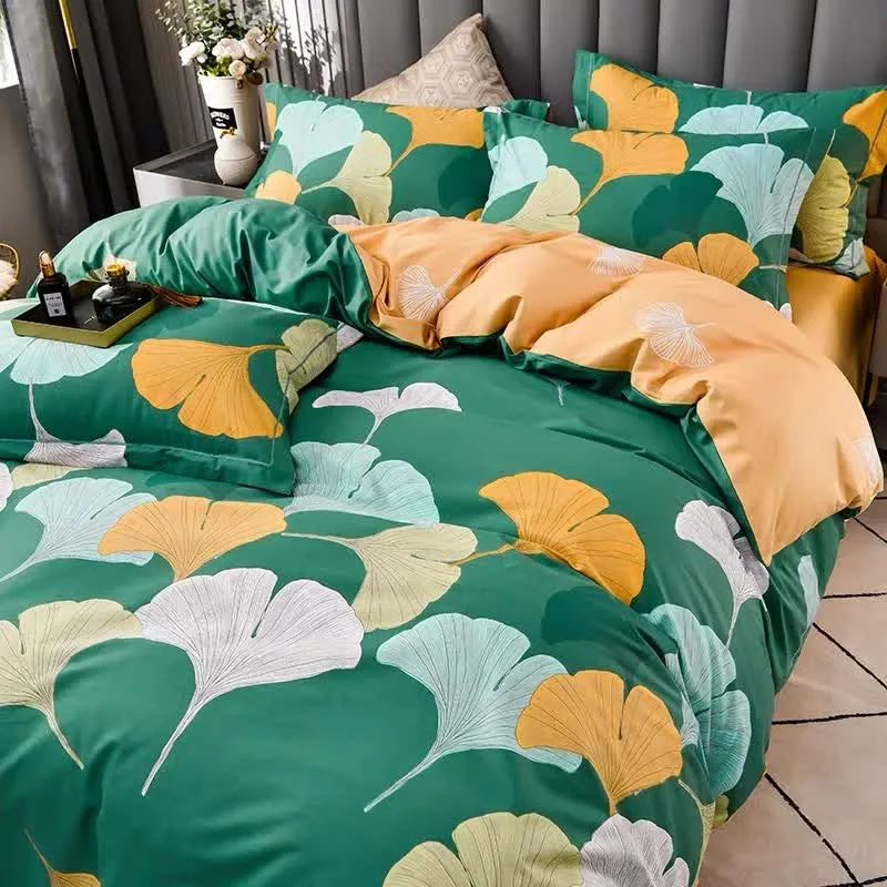 Ownkoti Wendbare Baumwollbettwäsche mit Ginkgoblättern