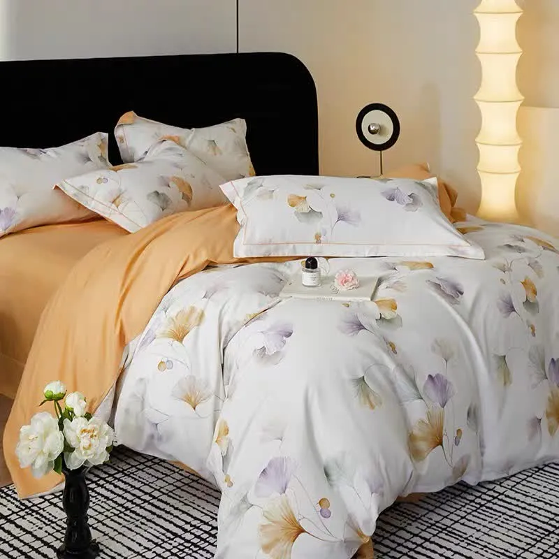 Ownkoti Elegantes Ginkgo-Bettwäscheset aus gebürsteter Baumwolle (4-teilig)