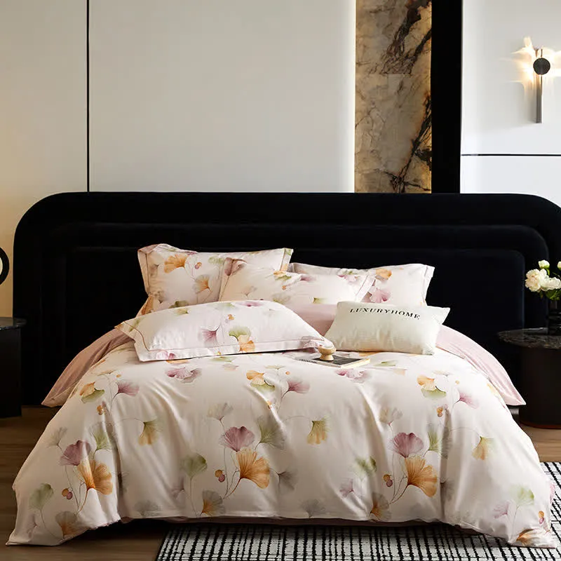 Ownkoti Elegantes Ginkgo-Bettwäscheset aus gebürsteter Baumwolle (4-teilig)