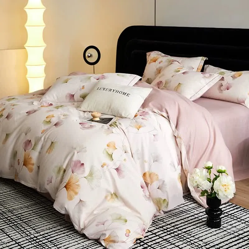 Ownkoti Elegantes Ginkgo-Bettwäscheset aus gebürsteter Baumwolle (4-teilig)